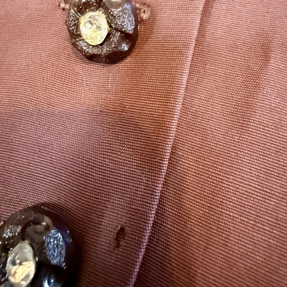 2pc VTG 40s MCM Brown Crepe Suit Rhinestone‎ Button Jacket A-Line Skirt Women S - Picture 10 of 16